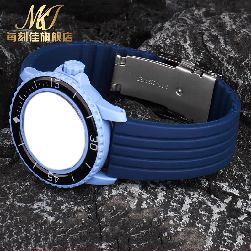 Correa de reloj de goma de silicona para Swatch X Blancpain bioceramic Scuba Fifty Fathoms 22mm azul negro rojo marrón naranja correa de reloj para hombre