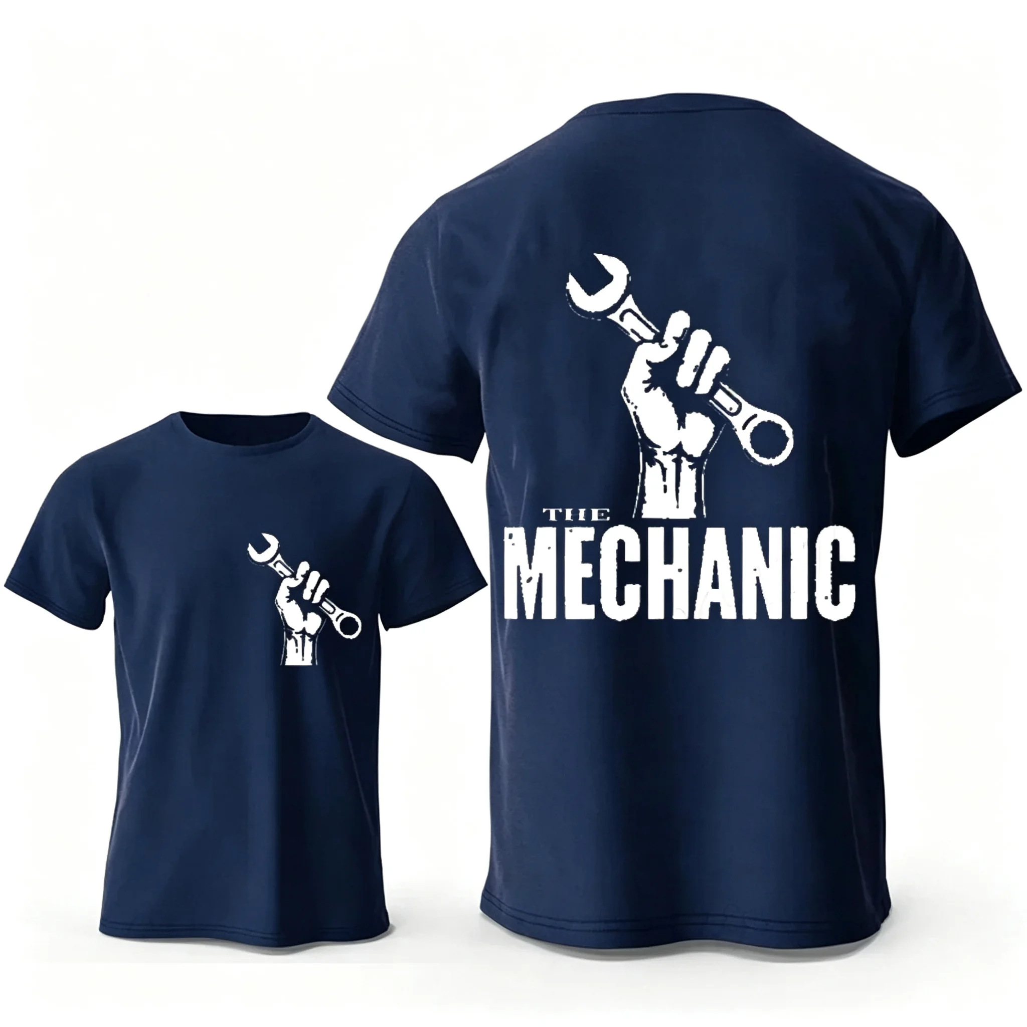 2026 Mechanic Wrench Hand Sketch Double Sided Print Crew Neck Short Sleeve T-Shirt, Kids Adults Mechanic Enthusiast Tee