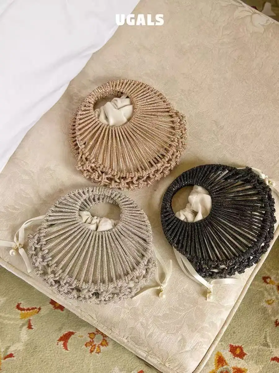 Luxury Designer Fashion Clutch Purse Glitter Rope Woven Handmade Circular Bag Women Handbag Wedding Party Exquisite Banquet Bag
