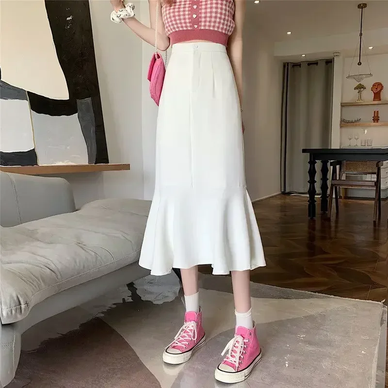 New 2025 Summer Skirts Women Fashion Elegant High Waist Black White Long Mermaid Skirt Woman