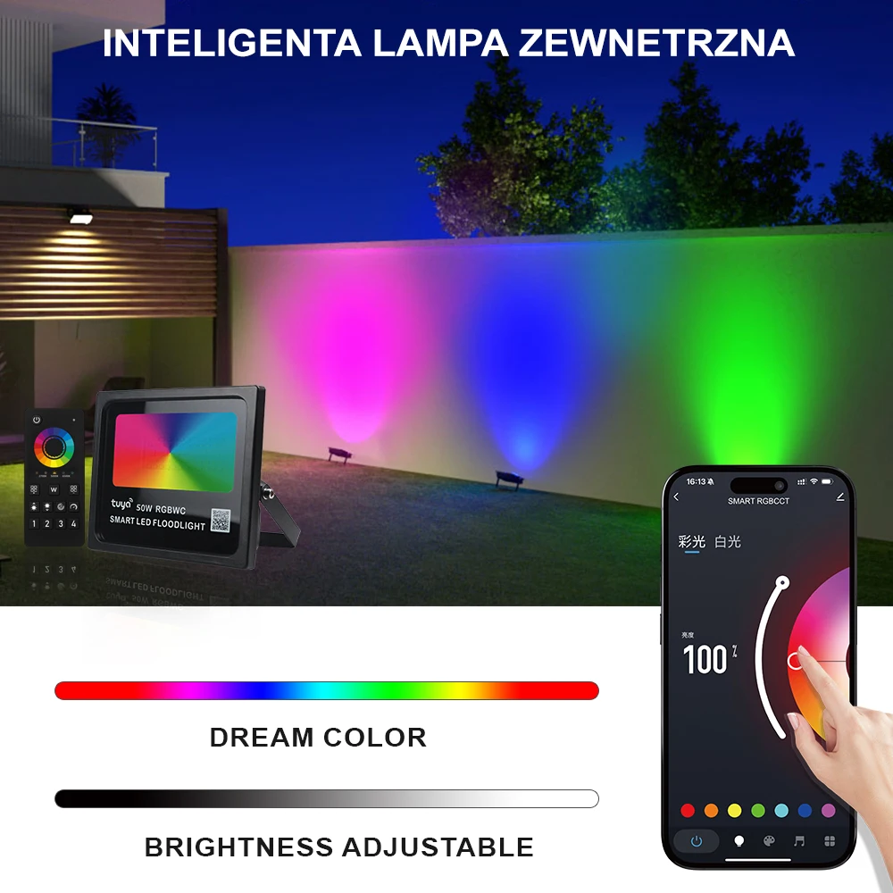 Tuya Smart APP WiFi Zigbee Bluetooth LED Outdoor Flood Landscape Light 2.4G RF Remote RGBCW Color IP66 Waterproof 30W 50W AC220V