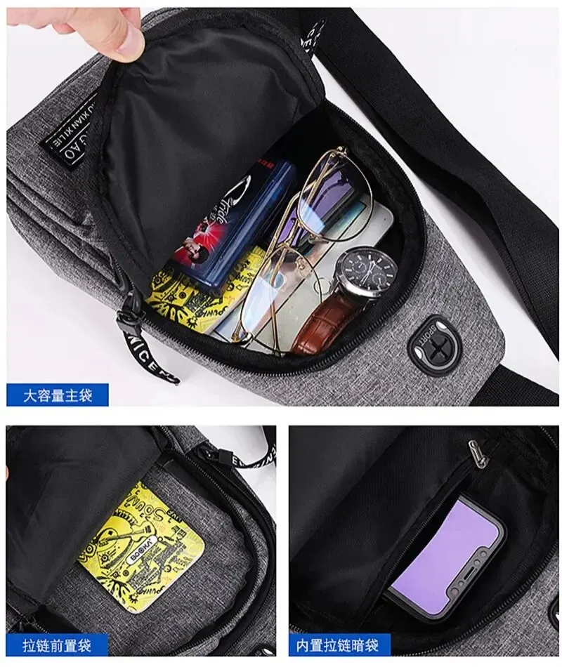 Business Men\'s Chest Bag Shoulder Messenger Bag Casual Canvas Travel Bag Waist Bag Multifunctional Waterproof Storage Bag