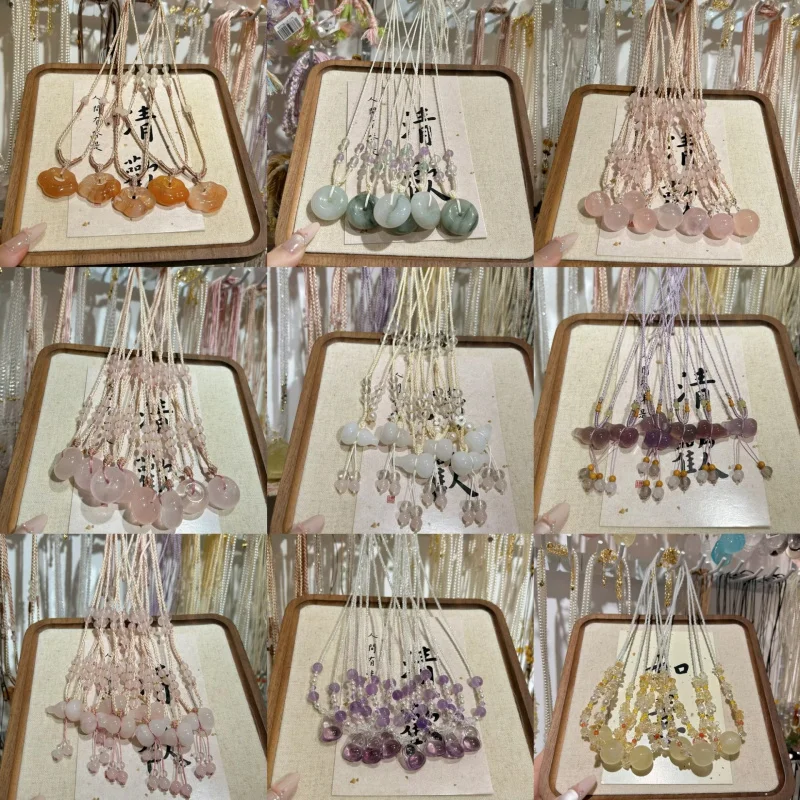 

Collection of Natural Necklaces for Women: Purple, Pink, Yellow, White Crystal Raw Stone Sweater Chains, Light Luxury Ni