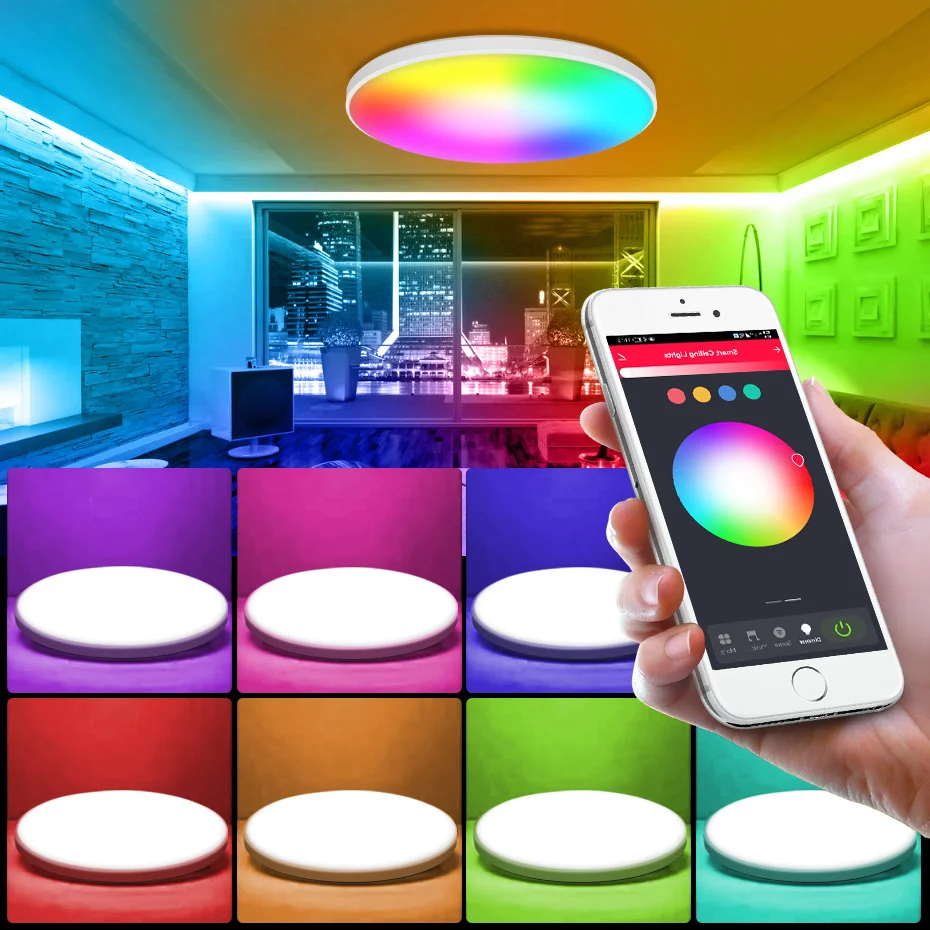 RGB LED مصباح السقف تويا واي فاي أضواء الثريا الذكية 30 واط 220 فولت عكس الضوء التحكم الصوتي العمل مع اليكسا للديكور المنزل