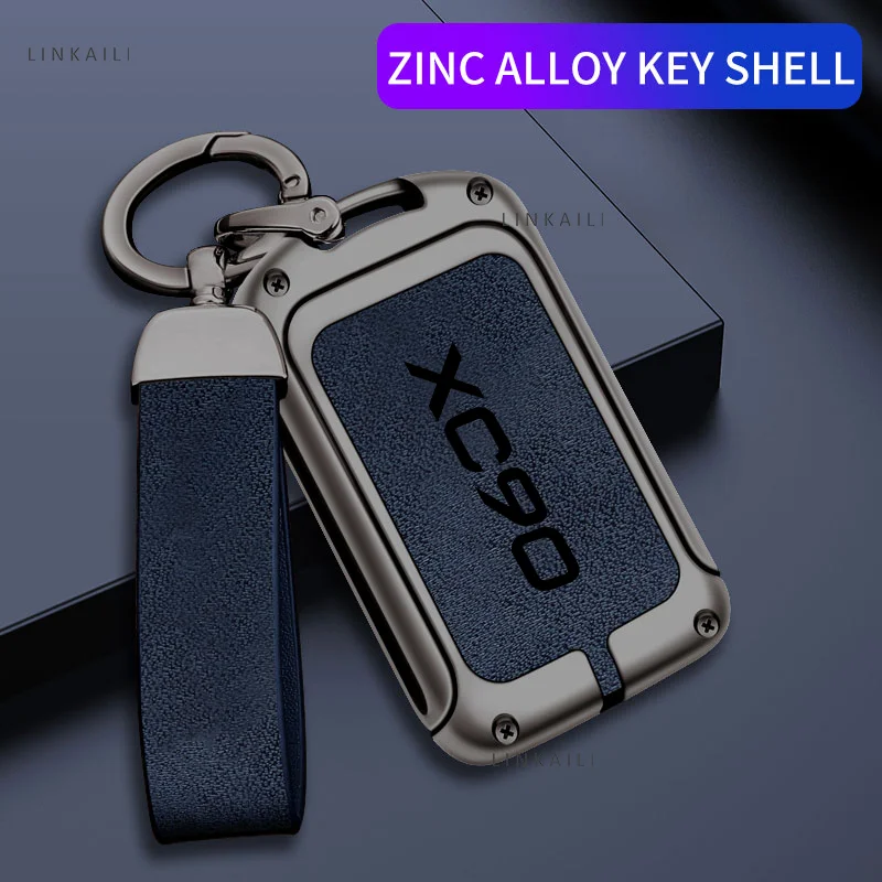 Zinc Alloy Leather Car Key Case for Volvo XC90 grill Cover Custom Logo Protection Shell Keychain Keyless Interior Accessories - Image 3