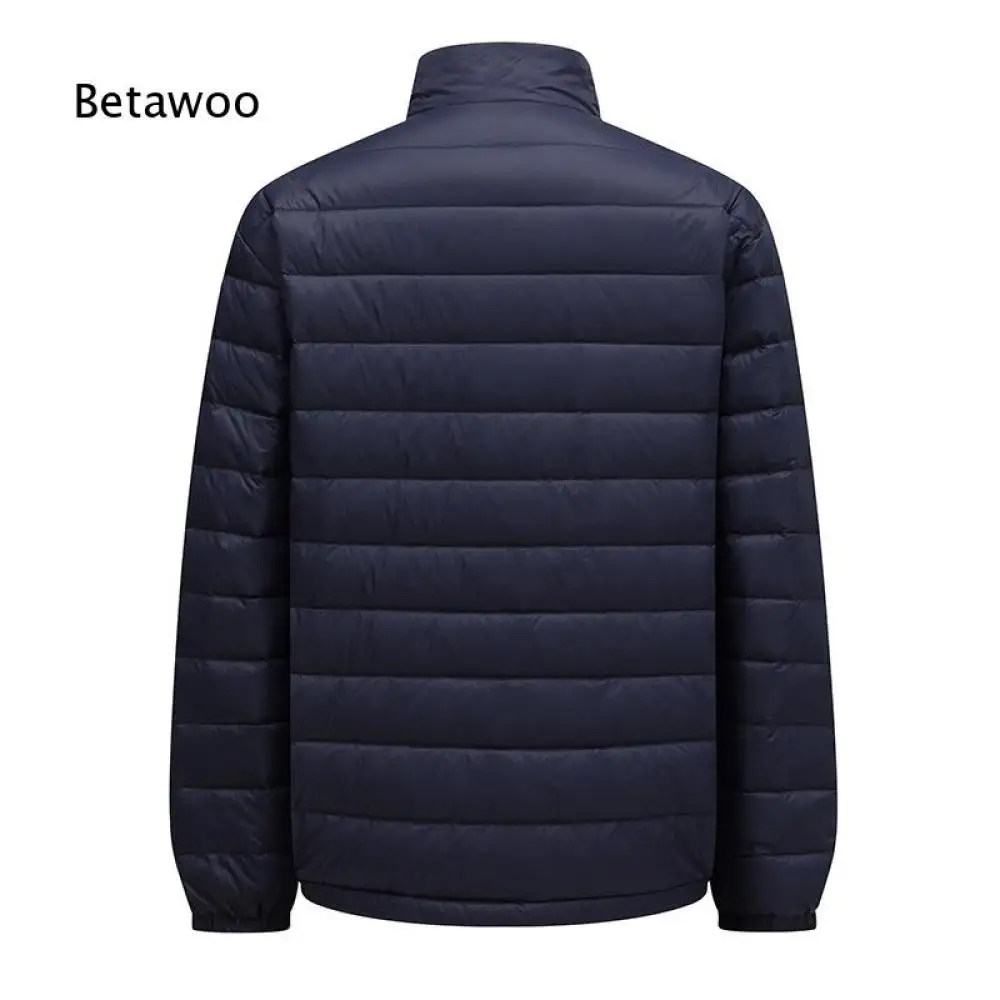Portable Lightweight Quilted Down Jacket for Men Stand Collar Zip Front Elastic Cuffs Side Zipper Pockets Casual Warm Outerwear