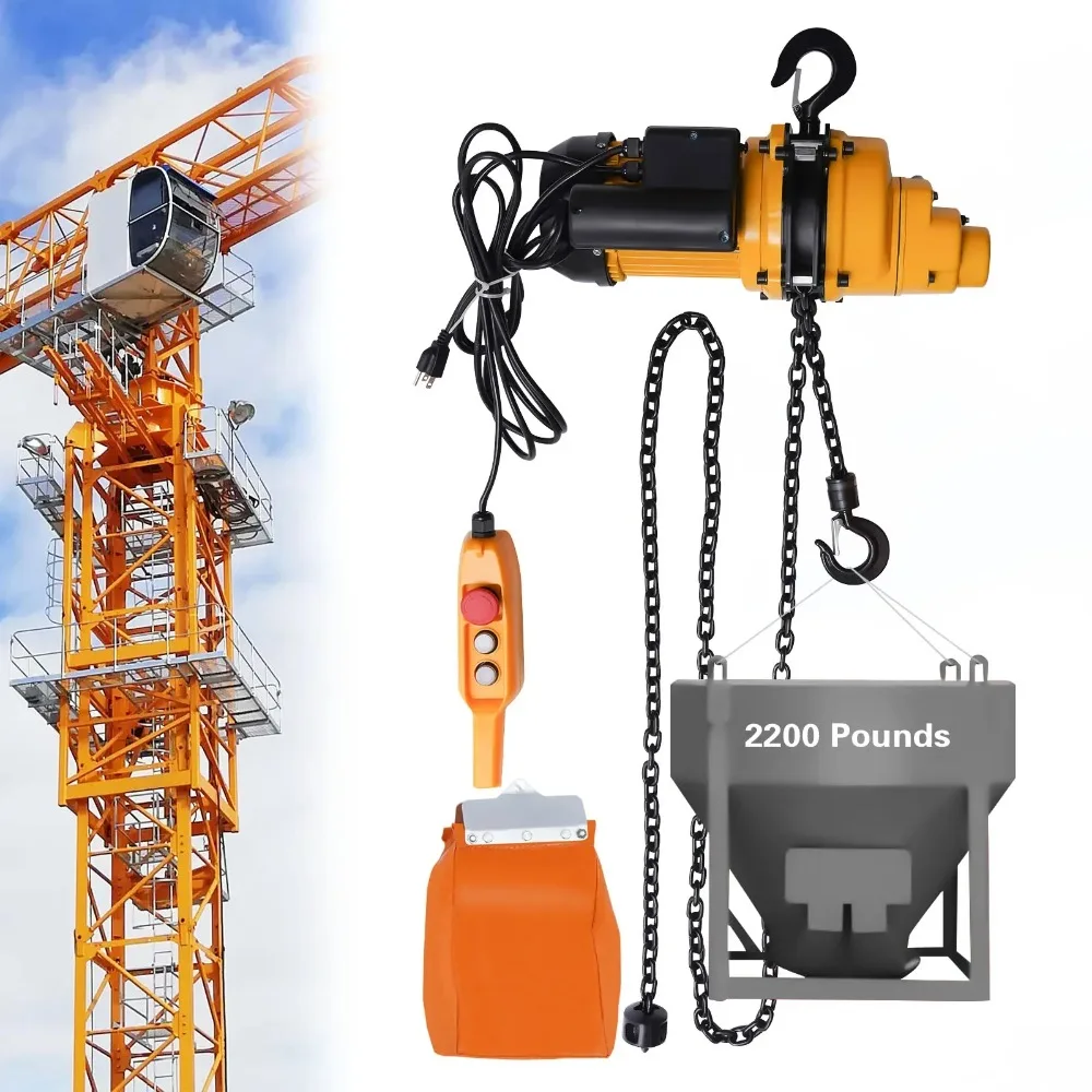 Electric Chain Hoist 2200lbs Capacity,110V Dual Chain Lifting Hoist w/13ft Lift Height&10ft Wired Control, Overhead Crane Garage