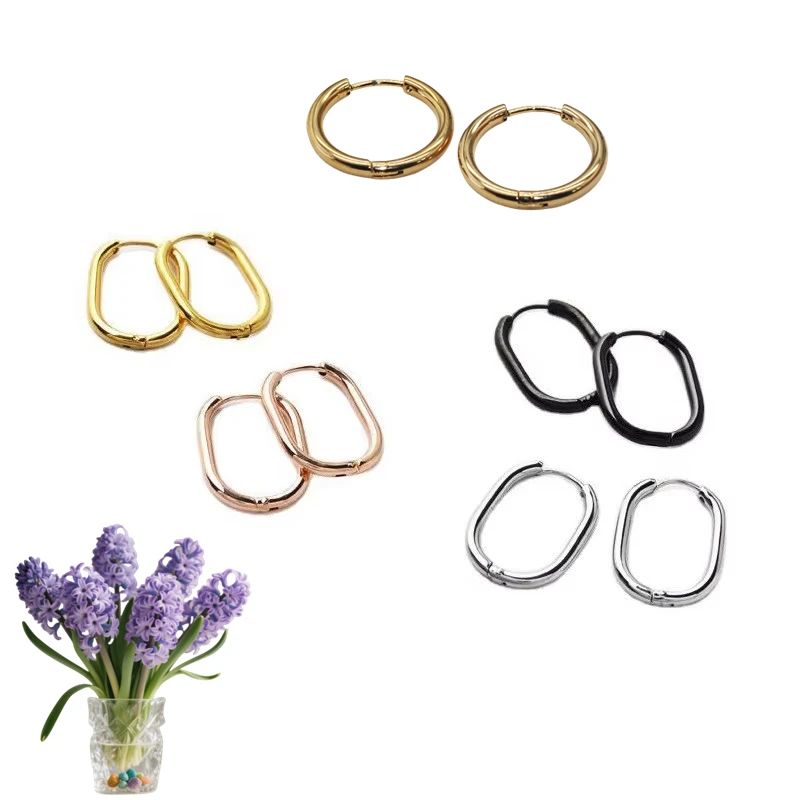 Korean Style Small 316L Stainless Steel Brief Elliptic Hoop Earrings For Men Women No Fade Allergy Fade