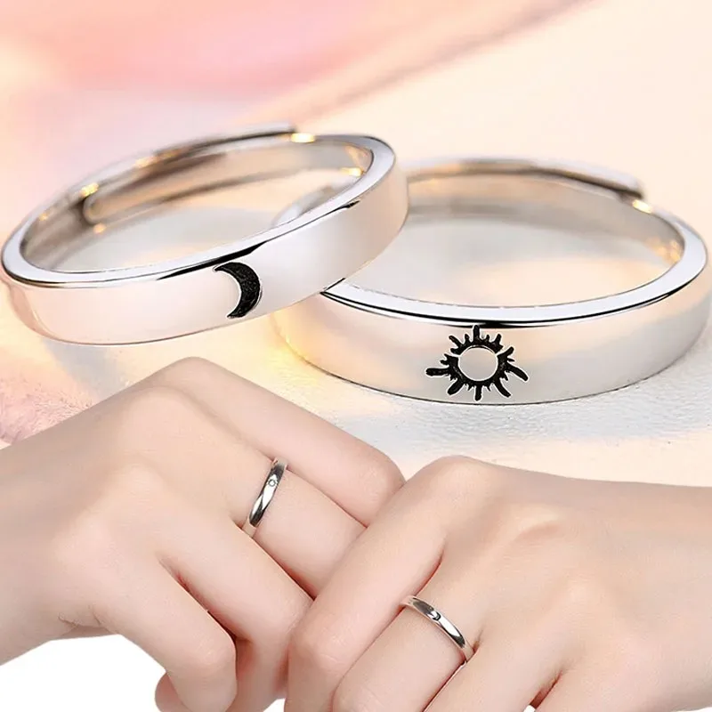 1/2pcs Simple Sun Moon Couple Rings Women Men Fashion Opening Adjustable Stainless Steel Lover Valentine Day Gifts Ring Jewelry