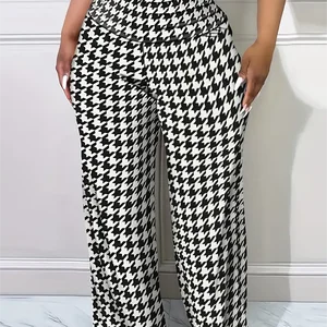 Women's Wide leg plaid pants, high waist, loose casual pants, spring, summer 12 Main Sales Women's Chess Clothing - №9