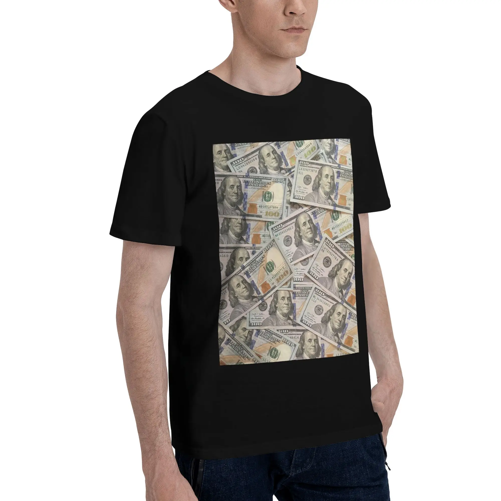 

New Hundred Dollar Bills Money Attraction Men T-Shirt Oversized T Shirts Men's O-Neck Cotton Tees Short Summer Male