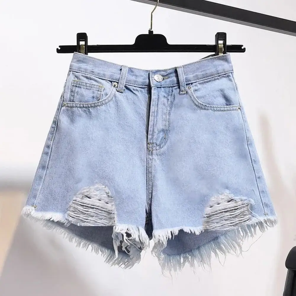 Sommer Damen Cowboy Shorts Koreanische Hohe Taille Casual Denim Shorts Tasche Quaste Perforierte Ripped Holes Y2K Mädchen Weiße Jeans