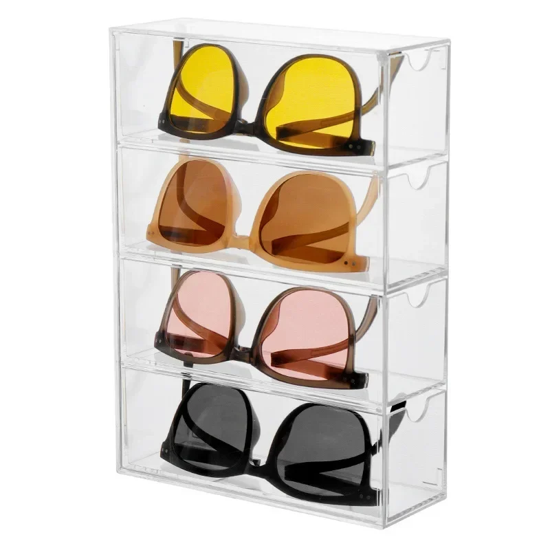 4 Layers Glasses Storage Box Acrylic Organizer Cosmetics Makeup Organizer Storage Drawers Pen Case Stackable Display Holder