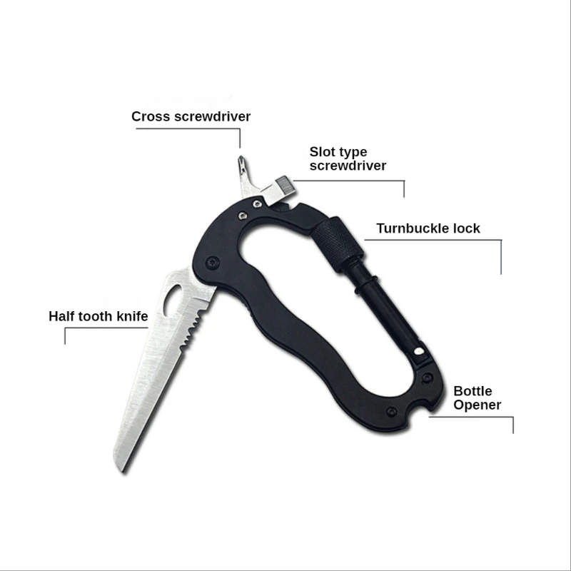 Mini cuchillo de escalada de montaña EDC, mosquetón de acero inoxidable, multiherramienta, bolsillo plegable, portátil, cuchillo de bolsillo para