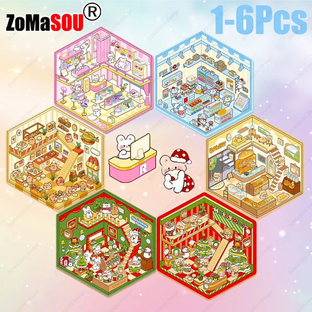 1-6Pcs Christmas Style Cartoon DIY 3D Landscape Stickers Pocket Cabin Scene Stacking Pasting Festival Birthday Gift for Child