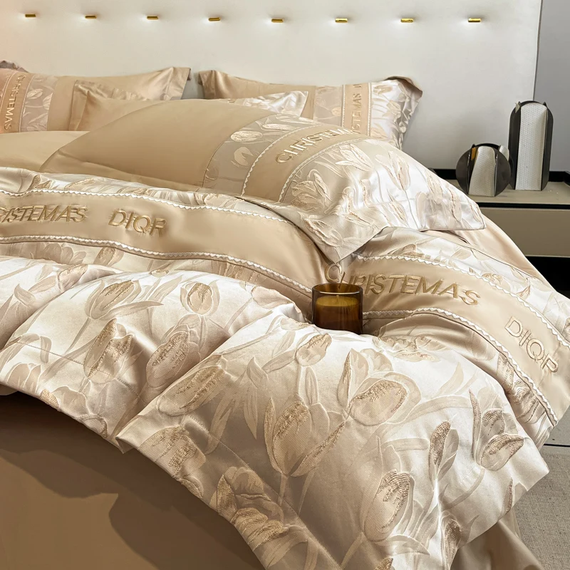 4Pcs Light Luxury Style High-count Long-staple Cotton Three-dimensional Jacquard Bedding Duvet Cover 200x230 220x240 All Seasons