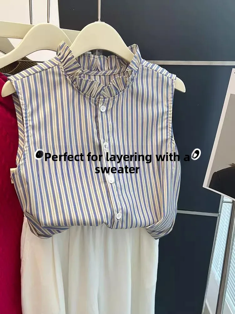 

Ladies' Spring Autumn Winter Embellished Collar Sleeveless Vest Fashionable Versatile Innerwear Outerwear Casual Style