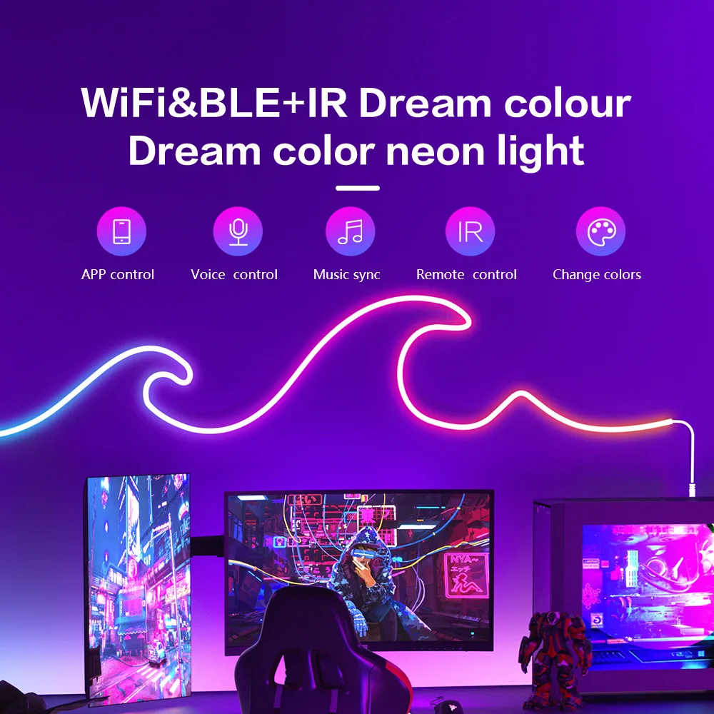 Graffiti WIFI Bluetooth Phantom Neon Music Light with USB Flexible Music Voice Control Running Horse Flowing Light Bar