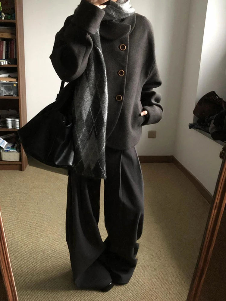 

Женское шерстяное пальто ey, свободное пальто с воротником-стойкой, зимняя модная верхняя одежда, простой дизайн, пальто из полиэфирного волокна