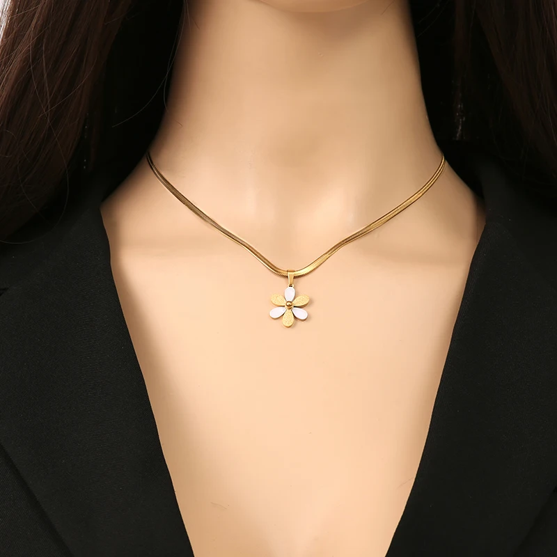 EILIECK 316L Stainless Steel Cute Flower Necklace Earrings Fashion Exquisite Waterproof Jewelry Set For Women Girl Charm Gift