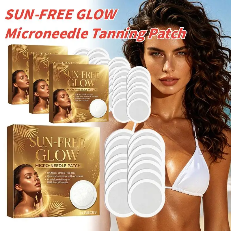 14pcsSUN-FREE GLOW Microneedle Tanning Patch Self Tanner Stickers Natural Bronzer Sun-Free Glow Body Face Glow Pads With DHA