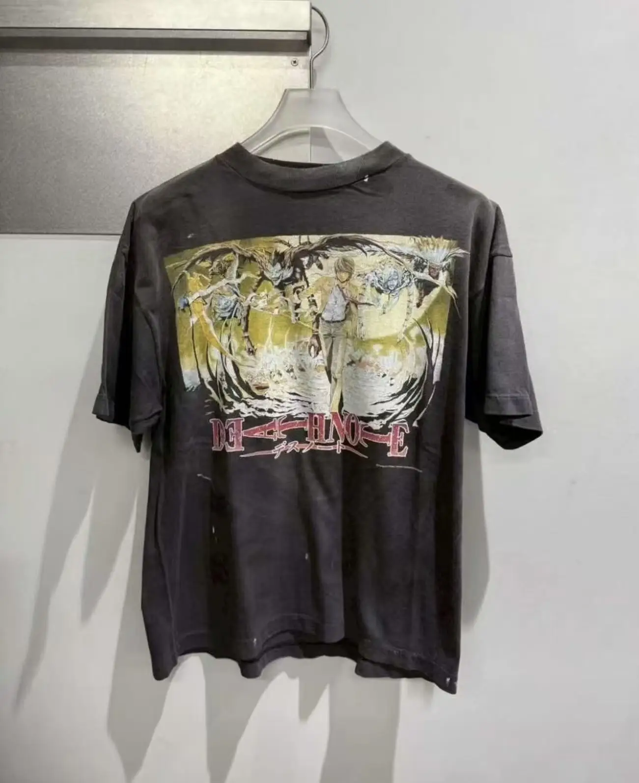 Vintage SAINT Cartoon Print Washed T Shirt Men Women High Quality 26ss Summer Style Tee Tops T-Shirt