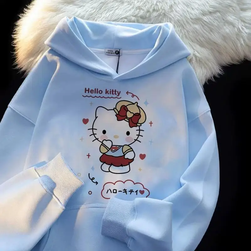 

Толстовка Sanrio Hello Kitty в стиле Sweet Academy, с капюшоном, из мягкого хлопка, женская, осенняя, новая модная свободная модель 2026 года