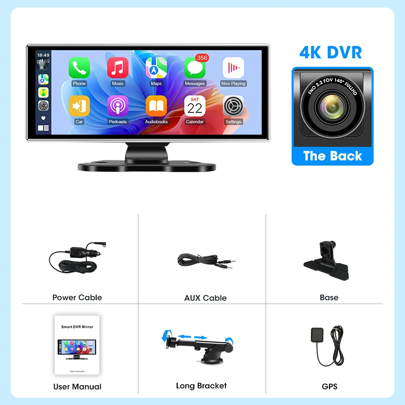 Develuck 11.26 inch Dash Cam 4K Car DVR Wireless Carplay & Android