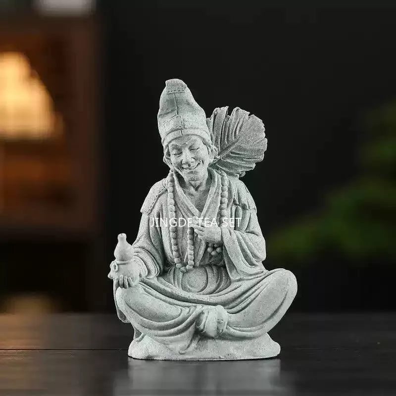 Chinese Ji Gong Buddha Statue Stone Living Buddha Ornament Tabletop Fish Tank Landscape Decor Dragon Subduing Arhat Sculpture