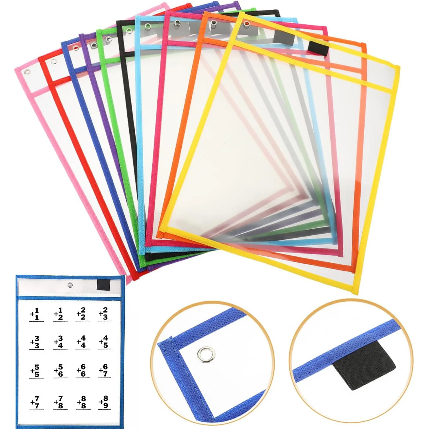 6Pcs Reusable Dry Erase Pockets Sleeves PVC Transparent File Pocket Folder Sleeves Oversized Clear Stationery Storage File Pouch