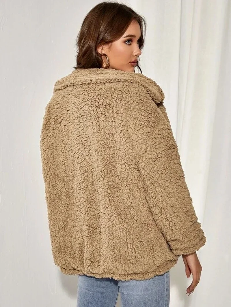 Imitation Lamb Wool Coat Women Autumn Winter Warm Thick Faux Fur Coats Solid Colors Zipper Style Furry Jackets Fashion Outwears