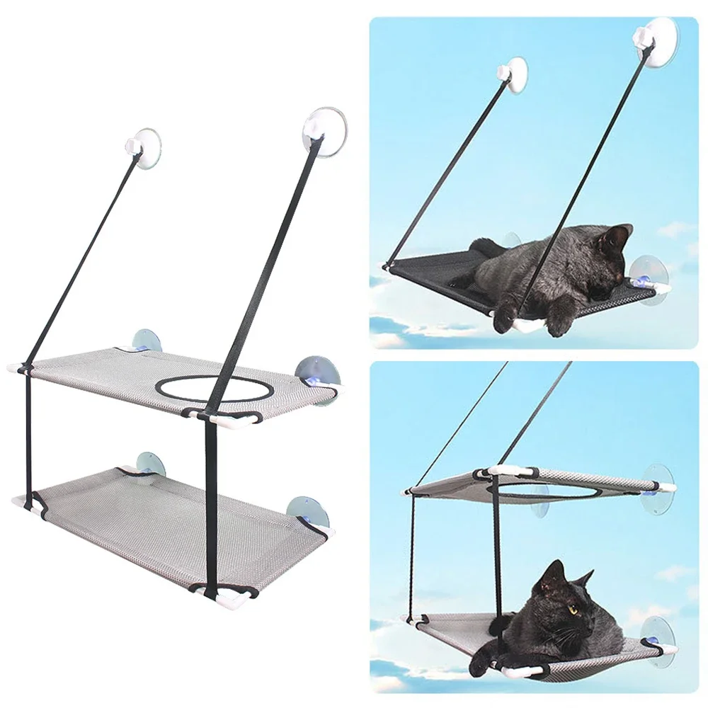 Winter Cat Hammock Window Bed Kitten Sunny Seat Hanging Mount Beds Cat Sofa Double Decker Tunnels Suction Cup Wall Pet Hanging