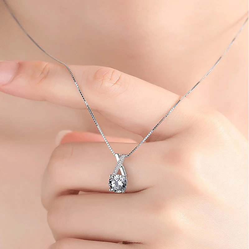 

S925 Sterling Silver Luxury Zircon X-Shape Necklace for Women Exquisite CZ Clavicle Chain Necklace Fine Jewelry Wholesale NK023