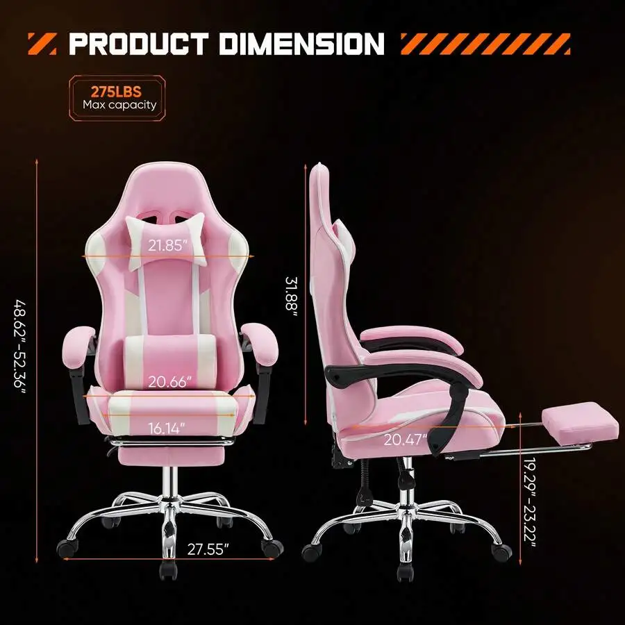 Video Game Desk Chair - Ergonomic Computer With Footrest And Comfy Lumbar Support, PU Leather Recliner With Headrest, Fixed Up A