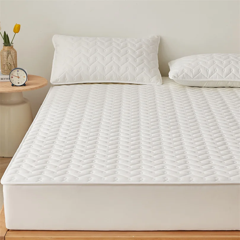 High Grade 100% Cotton Mattress Pad Bed Cover Breathable Non Slip Mattress Protector Premium Quilted Cotton Fitted Bed Sheet