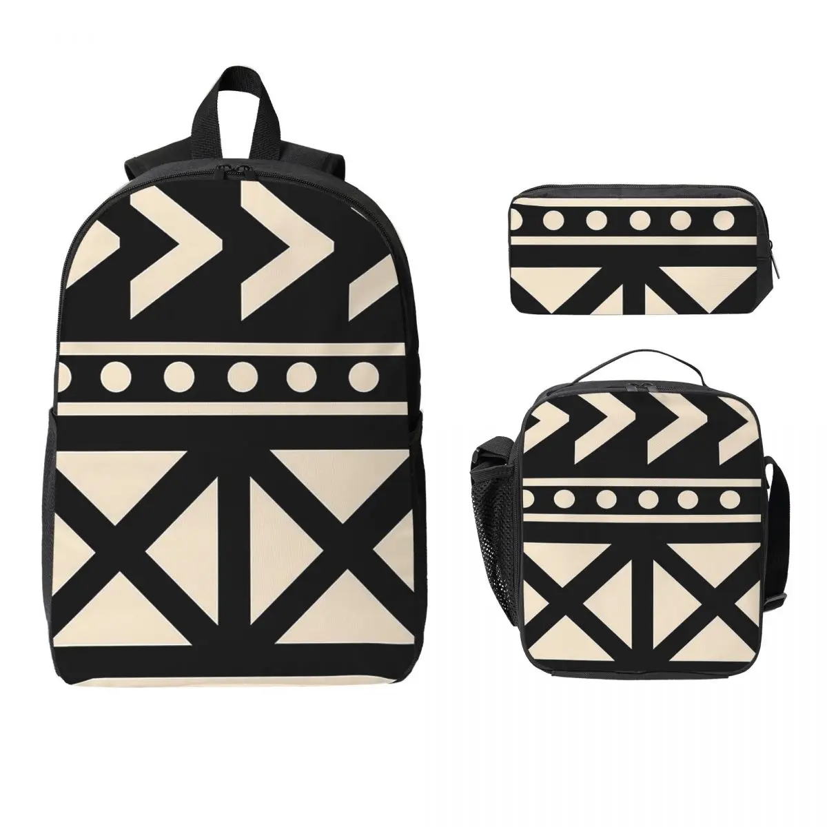

African Mud Cloth Black And White Trending Backpack BookBag School Bag Laptop Shoulder Bags 3ps Insulated Lunch Bag Pencil Case