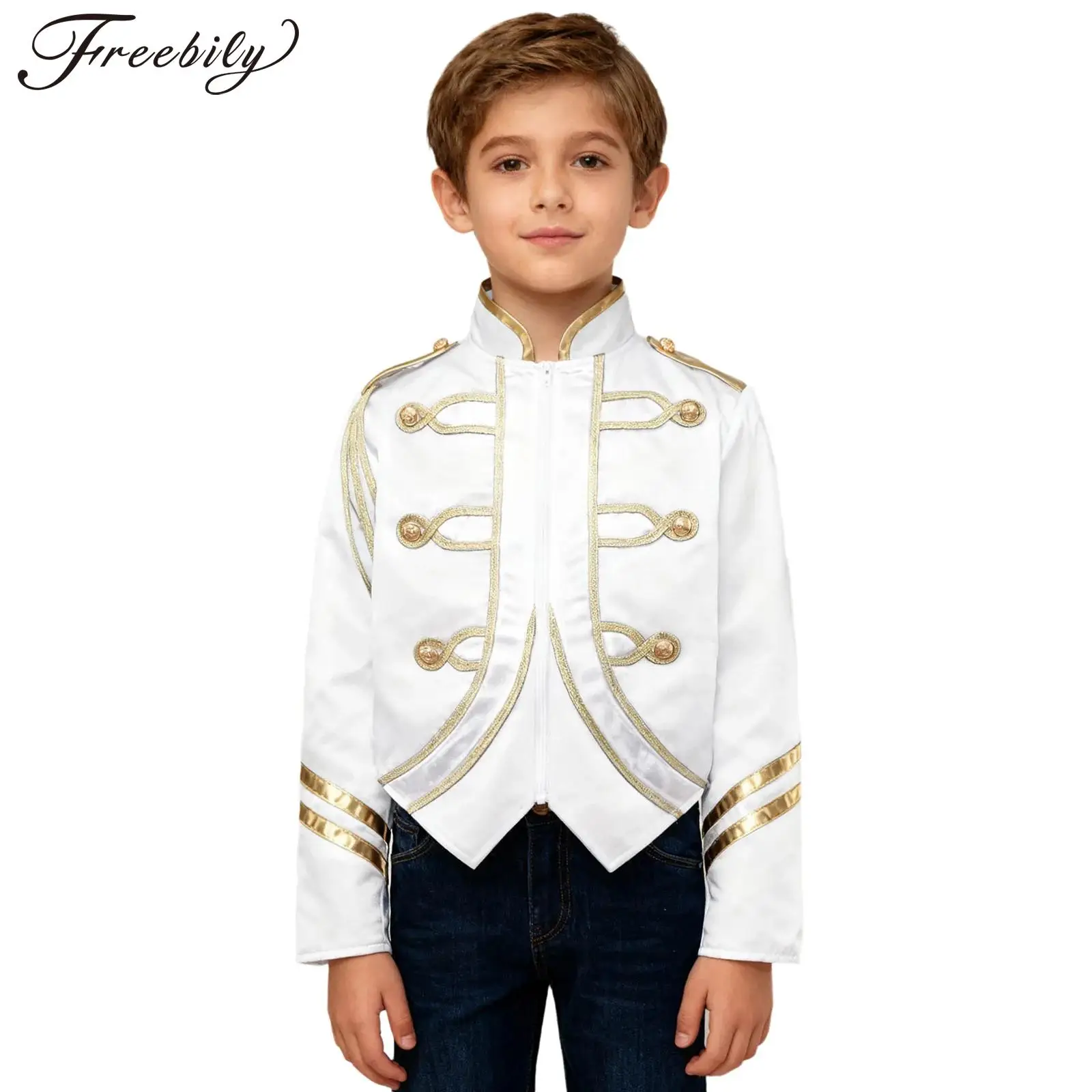 Boys Girls Royal Honor Guard Team Uniform Drum Marching Band Jacket Circus Ringmaster Costume Long Sleeve Golden Braided Coat