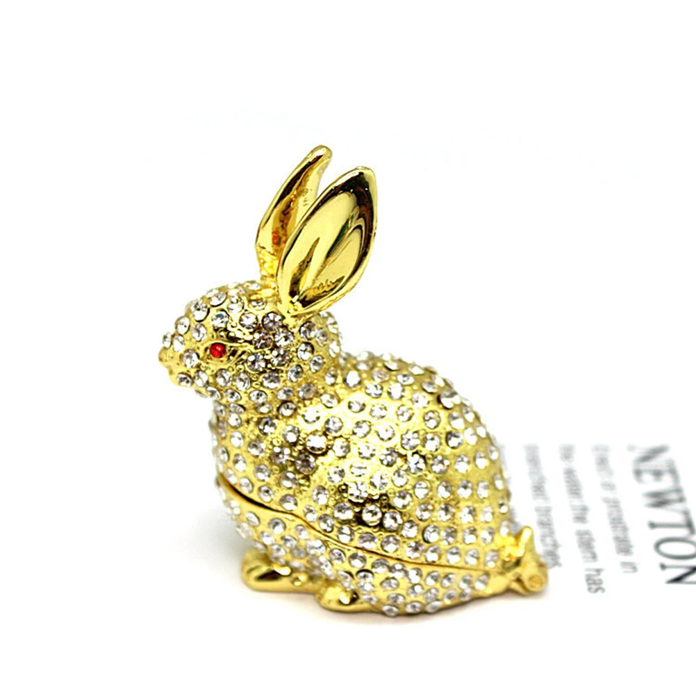 Metal Decorative Box Rabbit Jewelry Case Enameled Alloy Figurine Trinket Container Necklace Holder Desk Ornament Jewelry Display