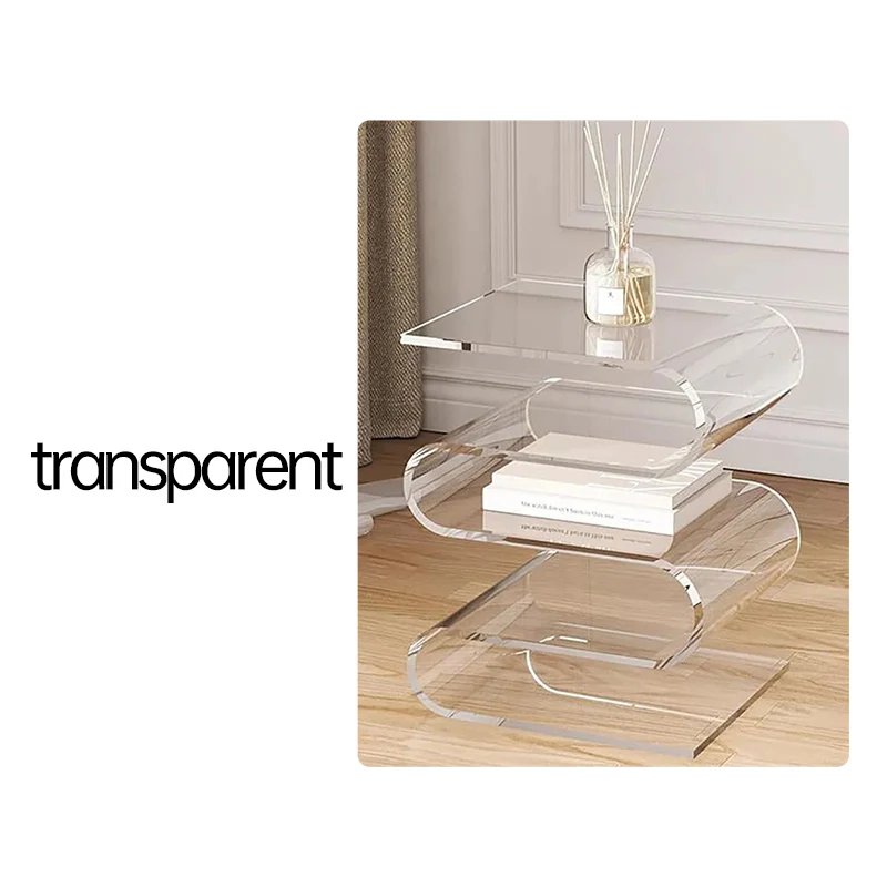 Thickened acrylic wavy edge table, modern minimalist colorful transparent S-shaped bookshelf, creative living room sofa side table storage rack