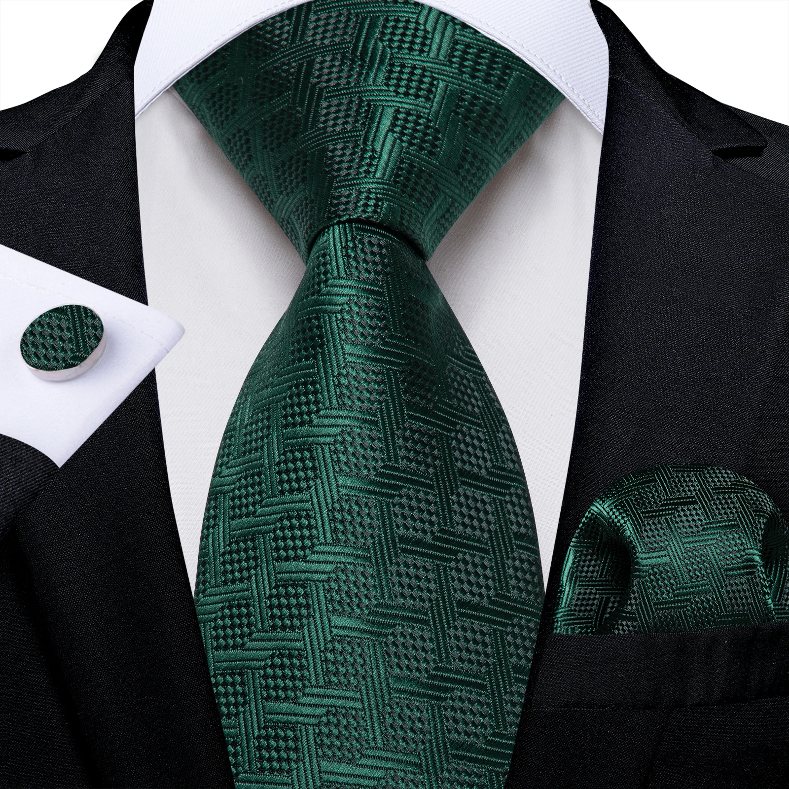 2023 New Solid Men's Tie Set 8cm Luxury Silk Ties Handkerchief Cufflinks Business Wedding Suits Accessories Groomsman Wholesale