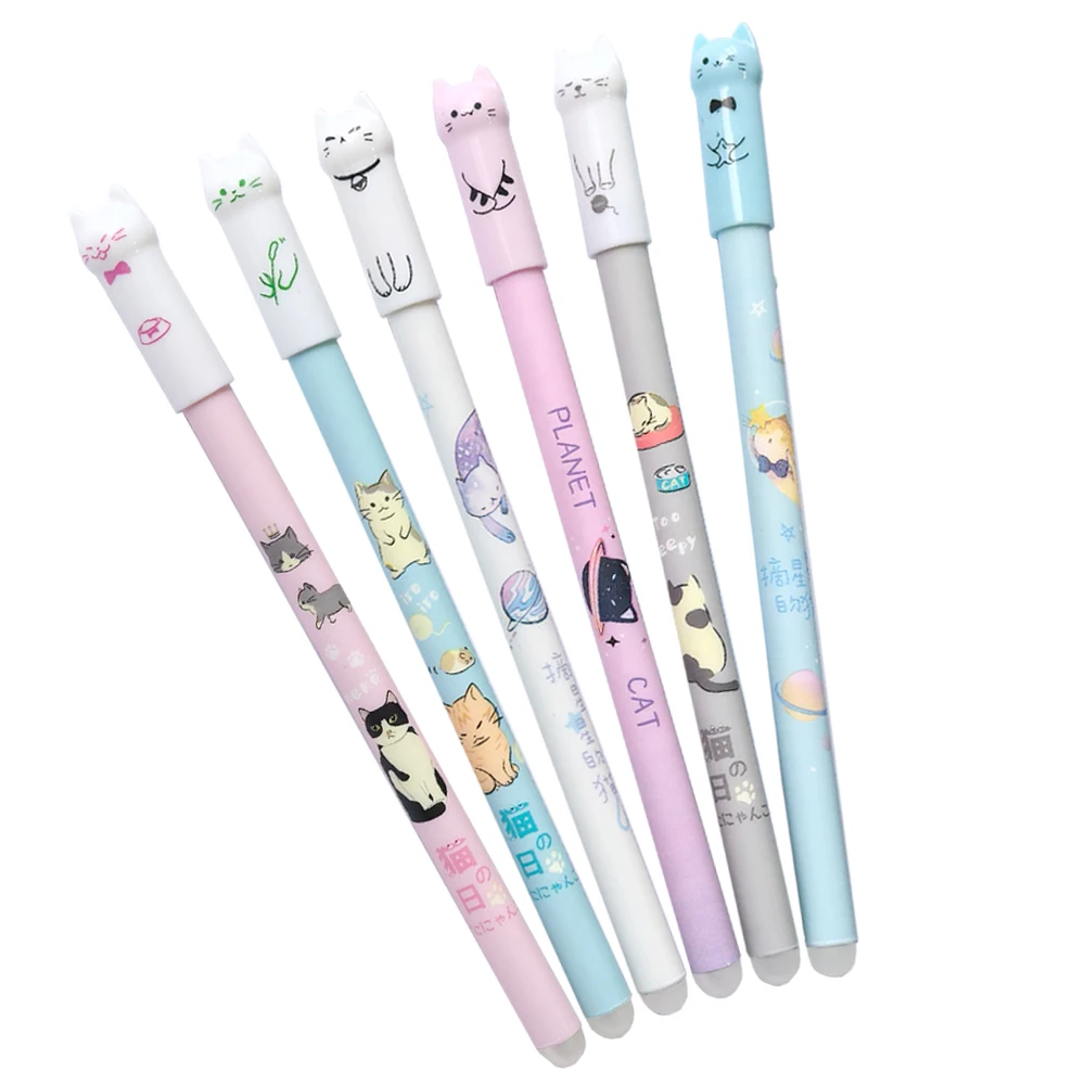 6/12pcs Creative Cat Erasable Gel Pens 0.5mm Blue Refill Rod Signature Pen Washable Handle Office Writing Supplies Stationery image 6