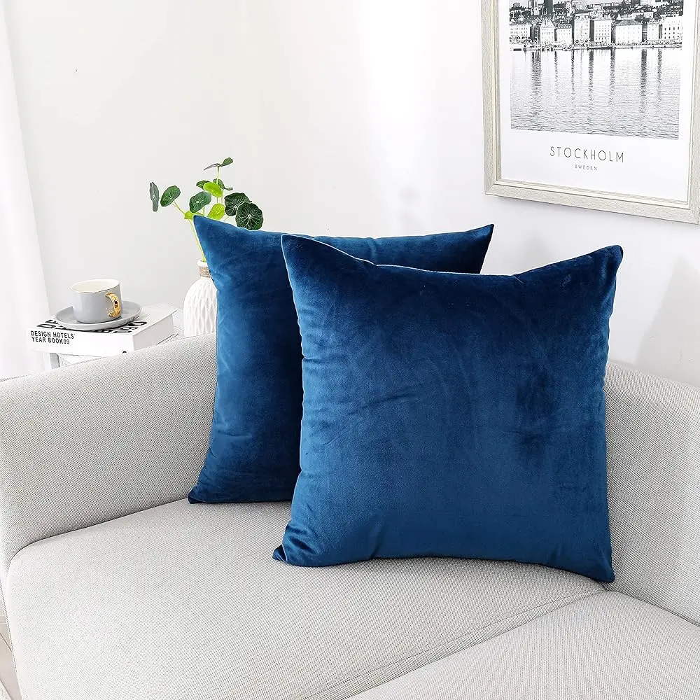 

Decorative Throw Pillow Covers Velvet 24X24 H Pa Of 2 Blue Cushion Covers Soft For Couch Sofa Bedroom Living Room Outdoor
