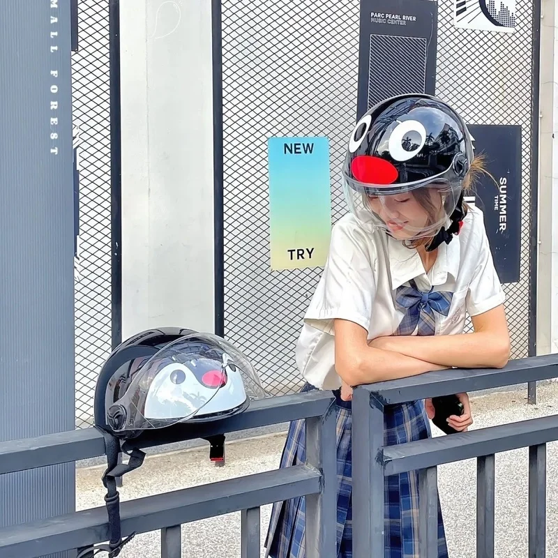 Cartoon Cute Pingus Penguin Family Couple Electric Bike Helmet 3C Certified Motorcycle Helmet Safety Helmet Festival Gift