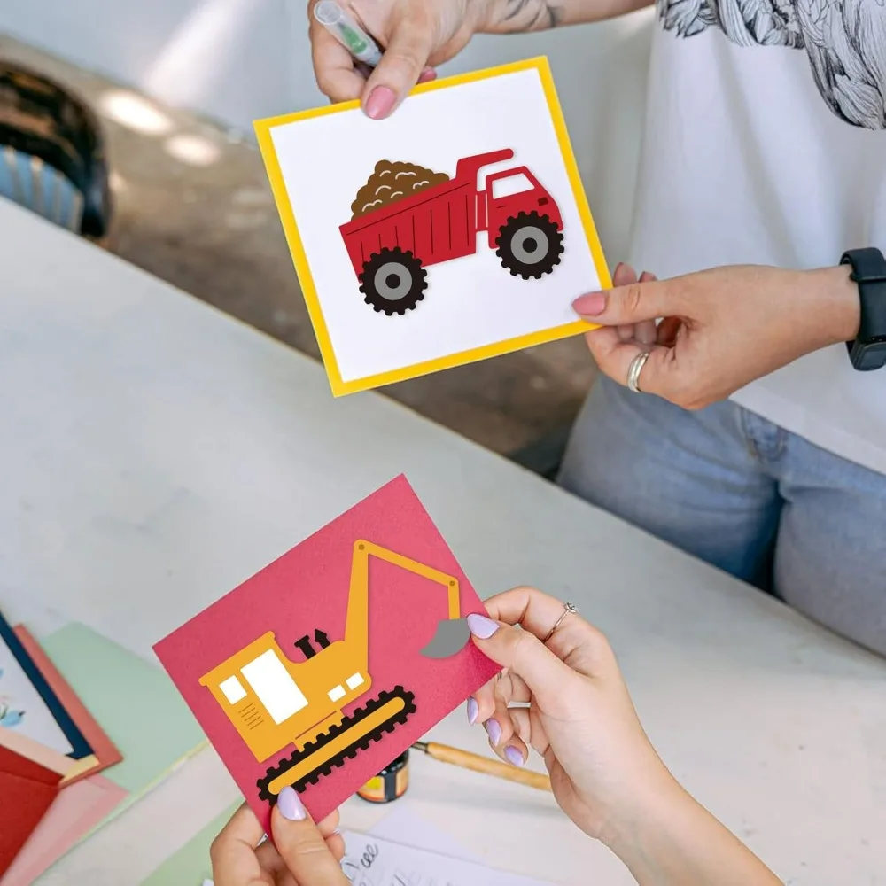 Car Truck Cut Die Crane and Tanker Embossing Template Cones and Wheel Die Cut Construction Vehicle Cut Die for Child Boy