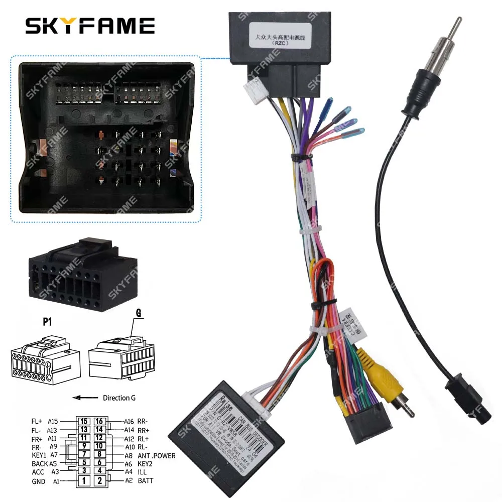 SKYFAME Car 16pin Wiring Harness Adapter Canbus Box Decoder Android Radio Power Cable For Volkswagen G-RZ-VW58 VW-RZ-58