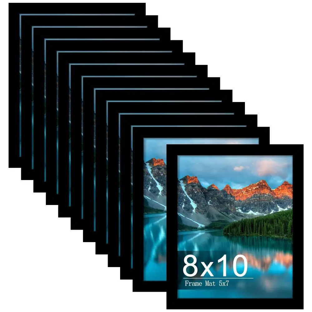 

Набор из 12 фоторамок 8x10, для фотографий 5x7 с подложкой или 8x10 без подложки, для настенного крепления или настольного размещения, черные.