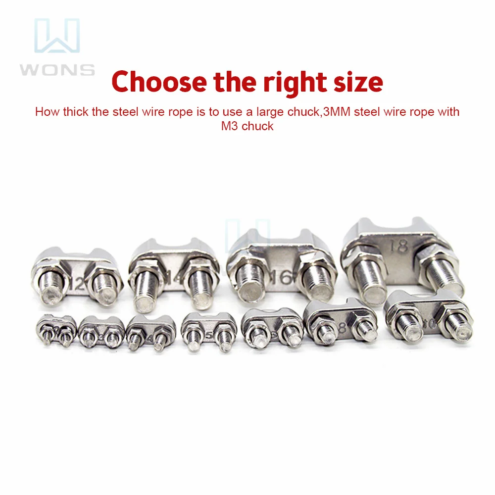 U Type Clamp Wire Clips M2/3/4/5/6/8/10/12/14mm Rope Clip Cable Bolts Rigging Hardware Rope Clamps 304 Stainless Steel