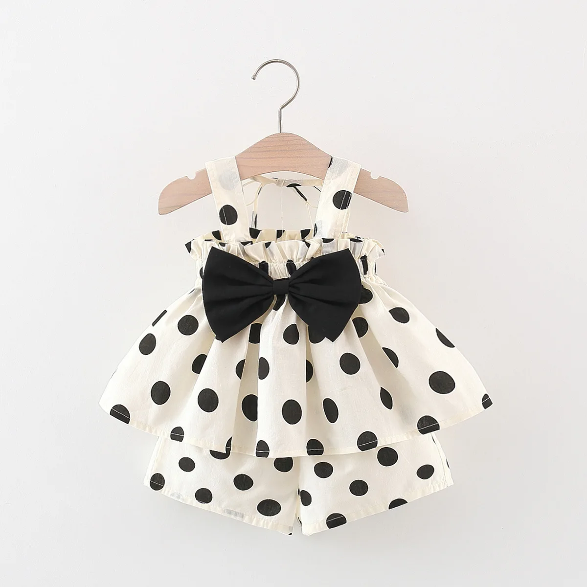 Girls Beach Vacation Clothes Bow Suspender Tops and Shorts Polka Dot Pattern 2pc Set Summer Baby Girl Korean Style Set