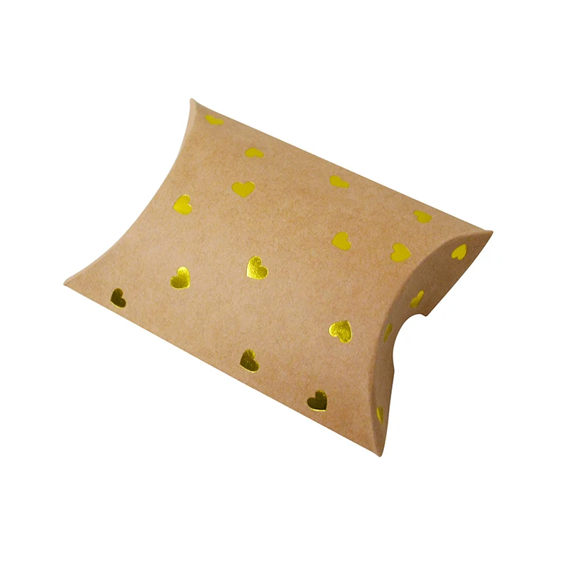 10Pcs Pillow Shaped Paper Candy Box Cookie Packaging Bag Bronzing Kraft Paper Gold Silver Thank you Bag Party Gift Decorations