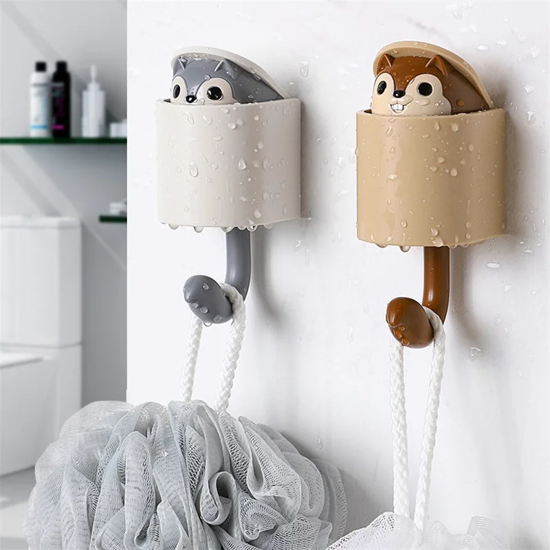 穴のないリスの粘着フック、かわいい服のフック、ドアの後ろ、壁の収納、キーフック